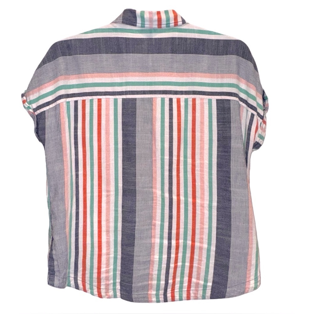 a.n.a A NEW APPROACH Sz S Striped Button Front Short Sleeve Cotton/Rayon Shirt - Picture 5 of 10